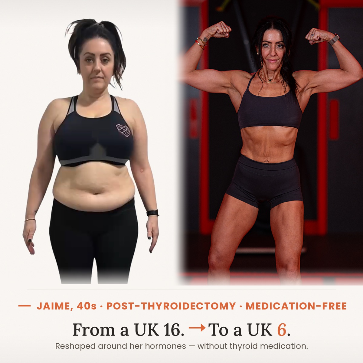 Jaime, 40s — Post-thyroidectomy, from a UK 16 to a UK 6